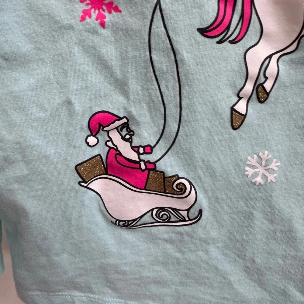 OshKosh B'gosh 4T Girls Light Blue Unicorn Santa Long Sleeve Shirt Top Christmas